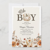 Boho Fall Ghost Floral Halloween Boy Baby Shower  招待状 (正面)