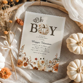 Boho Fall Ghost Floral Halloween Boy Baby Shower  招待状