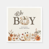 Boho Fall Ghost Floral Oh Boy Baby Shower  スタンダードカクテルナプキン (正面)