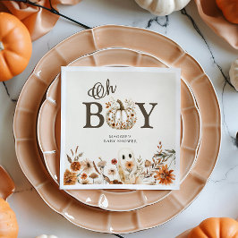 Boho Fall Ghost Floral Oh Boy Baby Shower  スタンダードカクテルナプキン