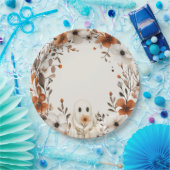 Boho Fall Ghost Floral Oh Boy Baby Shower  ペーパープレート (パーティー)