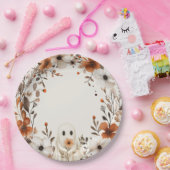 Boho Fall Ghost Floral Oh Boy Baby Shower  ペーパープレート (パーティー)