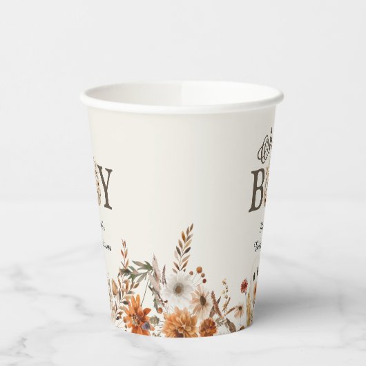 Boho Fall Ghost Floral Oh Boy Baby Shower 紙コップ (左)