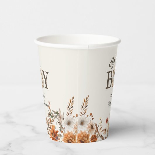 Boho Fall Ghost Floral Oh Boy Baby Shower  紙コップ (右)
