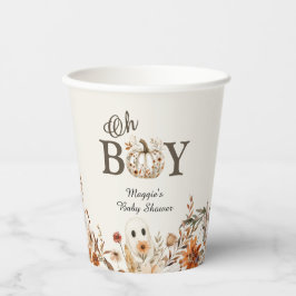 Boho Fall Ghost Floral Oh Boy Baby Shower  紙コップ