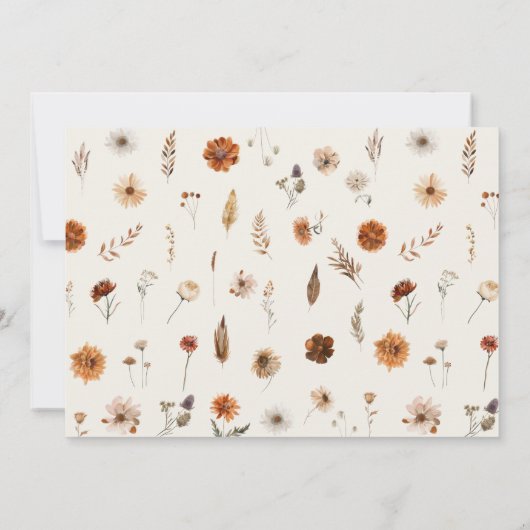 Boho Fall Ghost Wildflower Baby Shower  サンキューカード (裏面)