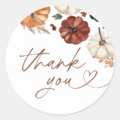 Boho Fall Pumpkin Thank You Favor Sticker ラウンドシール (正面)