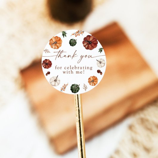 Boho Fall Pumpkin Thank You Favor Sticker ラウンドシール
