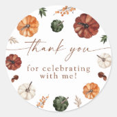 Boho Fall Pumpkin Thank You Favor Sticker ラウンドシール (正面)