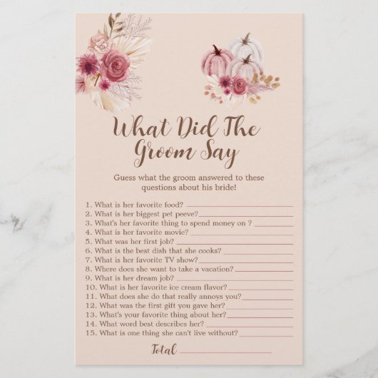 Boho Fall Pumpkin What Did The Groom Say Game (正面)