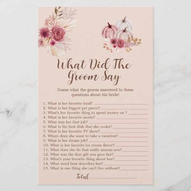 Boho Fall Pumpkin What Did The Groom Say Game (正面)