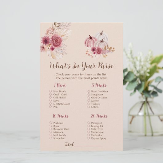 Boho Fall Pumpkin What's In Your Purse Bridal Game (スタンド正面)