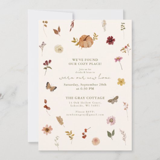 Boho Fall Pumpkin Wildflower Housewarming Invite シーズンカード (正面)