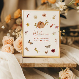 Boho Fall Terracotta Pumpkin Bridal Welcome Sign ポスター