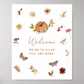 Boho Fall Terracotta Pumpkin Bridal Welcome Sign ポスター (正面)