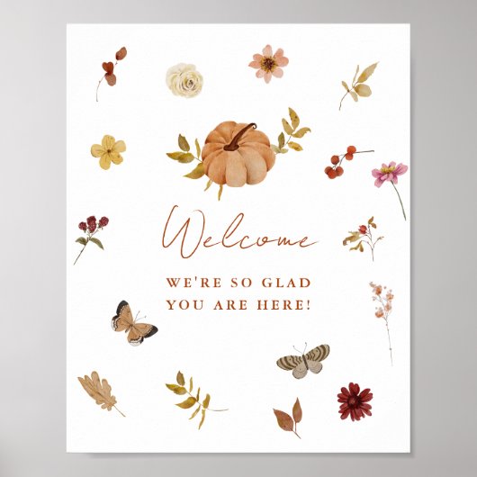 Boho Fall Terracotta Pumpkin Bridal Welcome Sign ポスター (正面)