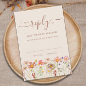 Boho Fall Wildflower Beige Terracotta Rust Wedding 出欠カード