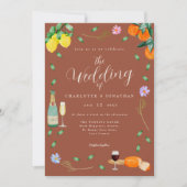 Boho Fall Wildflower Citrus Terracotta Wedding 招待状 (正面)