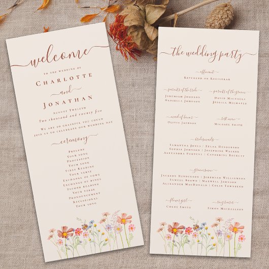 Boho Fall Wildflower Meadow Wedding Ceremony メニュー
