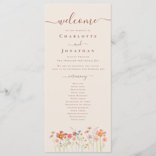 Boho Fall Wildflower Meadow Wedding Ceremony メニュー (正面)