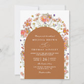 Boho Fall Wildflower Terracotta QR Code Wedding 招待状 (正面)