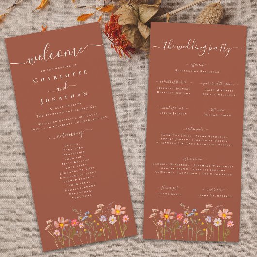 Boho Fall Wildflower Terracotta Wedding Ceremony メニュー