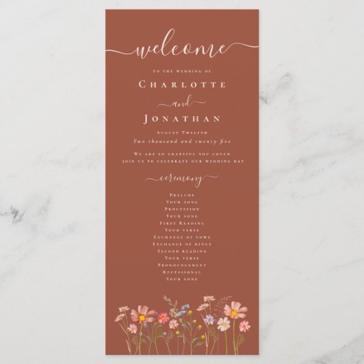 Boho Fall Wildflower Terracotta Wedding Ceremony メニュー (正面)