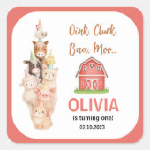 Boho Farm Animal 1st Birthday |Cute Rustic Barnyad スクエアシール (正面)