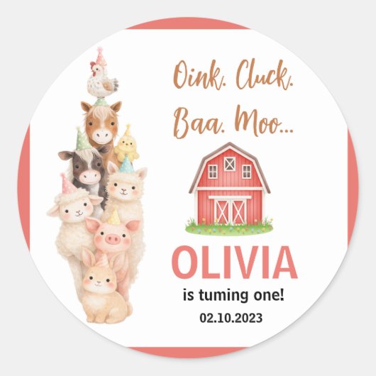 Boho Farm Animal 1st Birthday |Cute Rustic Barnyad スクエアシール (正面)
