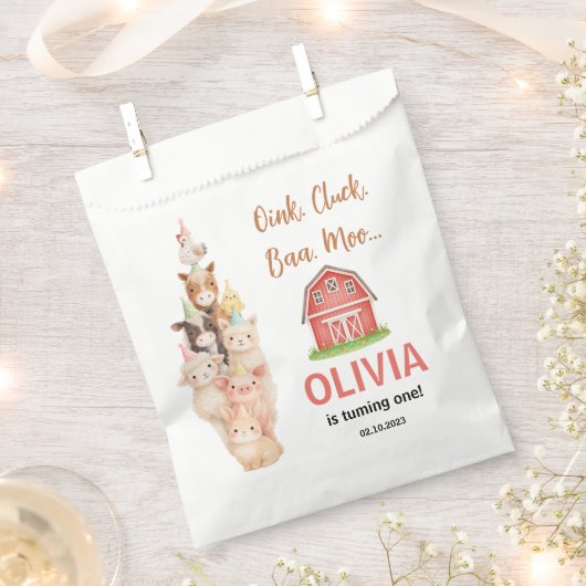 Boho Farm Animal 1st Birthday |Cute Rustic Barnyad フェイバーバッグ (クリップ留めされた状態)
