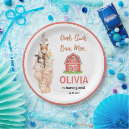 Boho Farm Animal 1st Birthday |Cute Rustic Barnyad ペーパープレート
