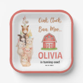 Boho Farm Animal 1st Birthday |Cute Rustic Barnyad ペーパープレート (正面)