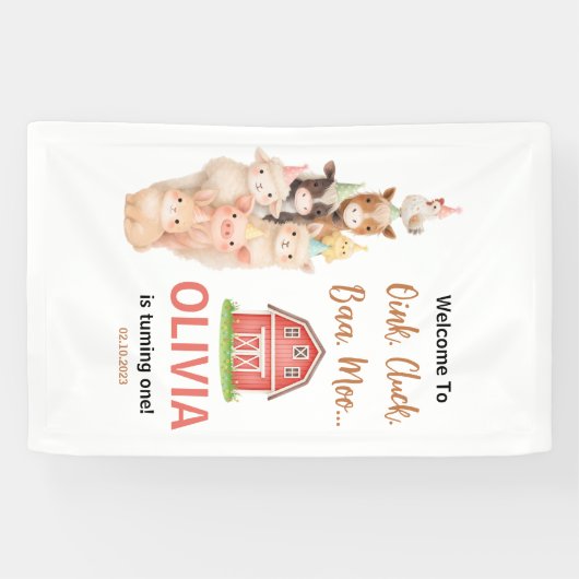 Boho Farm Animal 1st Birthday |Cute Rustic Barnyad 横断幕 (横)