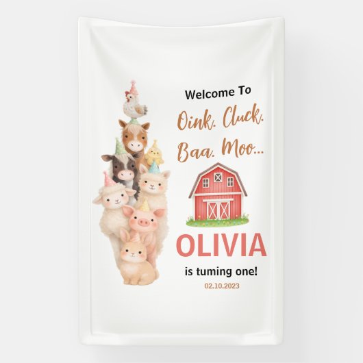 Boho Farm Animal 1st Birthday |Cute Rustic Barnyad 横断幕 (縦)