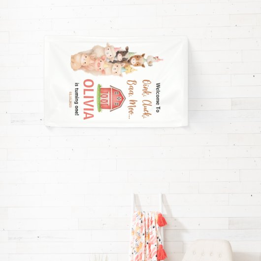Boho Farm Animal 1st Birthday |Cute Rustic Barnyad 横断幕 (インサイチュ)