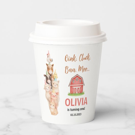 Boho Farm Animal 1st Birthday |Cute Rustic Barnyad 紙コップ (裏面)