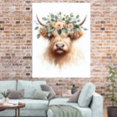 Boho Farmhouse Cow Print with Floral Crown Poster ポスター
