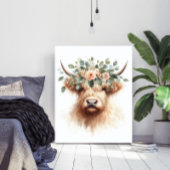 Boho Farmhouse Cow Print with Floral Crown Poster ポスター