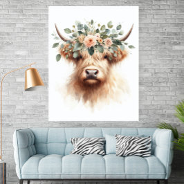 Boho Farmhouse Cow Print with Floral Crown Poster ポスター