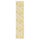 Boho Farmhouse Retro Daisy Pattern Mustard Gold ショートテーブルランナー (正面)