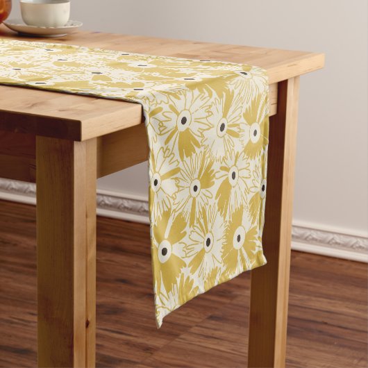 Boho Farmhouse Retro Daisy Pattern Mustard Gold ショートテーブルランナー (インサイチュ)