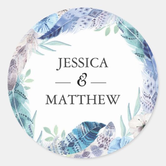 Boho feather'結婚s Thank you stickers ラウンドシール (正面)