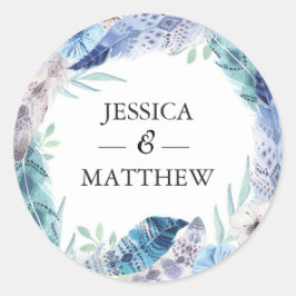 Boho feather'結婚s Thank you stickers ラウンドシール