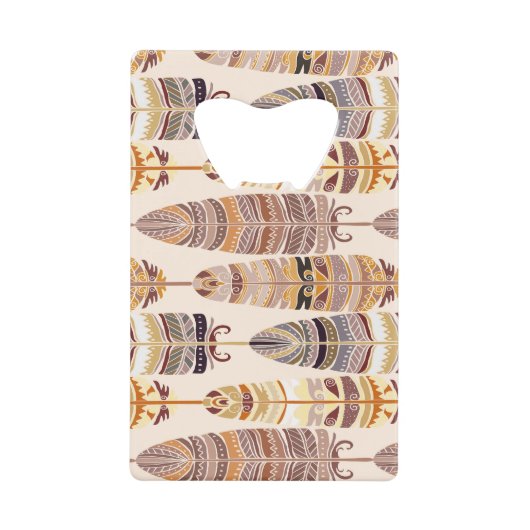 Boho Feather:トライバルシームレスパターン クレジットカード栓抜き (正面)