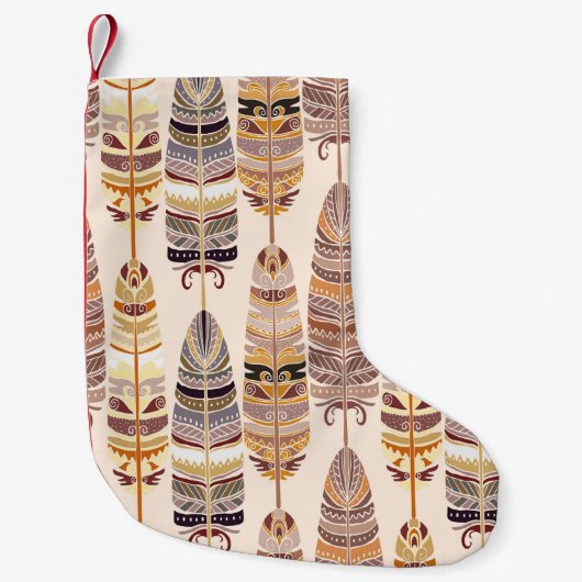 Boho Feather:トライバルシームレスパターン スモールクリスマスストッキング (正面)