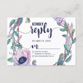 Boho Feather & フローラリース結婚の返信RSVP 出欠カード