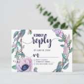 Boho Feather & フローラリース結婚の返信RSVP 出欠カード (スタンド正面)