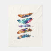 Boho Feather Art Cozy Cream Graphic Feather Print フリースブランケット (正面)
