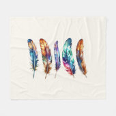 Boho Feather Art Cozy Cream Graphic Feather Print フリースブランケット (正面(横))