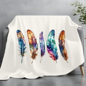 Boho Feather Art Cozy Cream Graphic Feather Print フリースブランケット